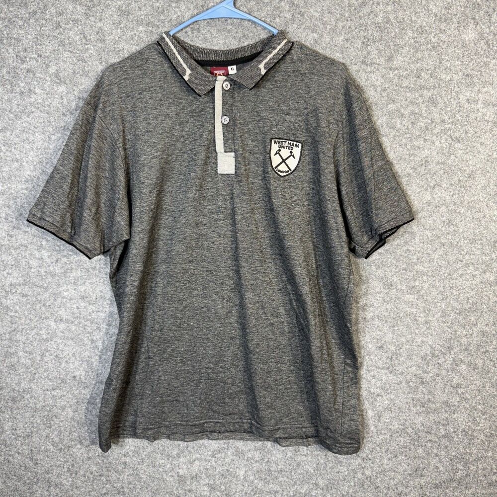 West Ham United London Mens XL Gray Short Sleeve Polo Shirt Official Merchandise